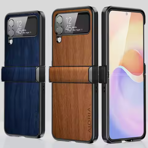 Case for Samsung Galaxy Z Flip 3 7 6 5 Flip4 Flip5 bamboo wood pattern Leather foldable for samsung 