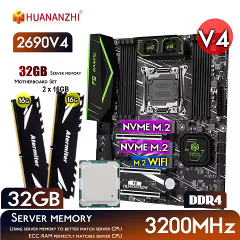 HUANANZHI X99 F8 X99 Motherboard With XEON E5 2690 v4 32GB = 2 X 16GB 3200Mhz DDR4 REG ECC Memory Co