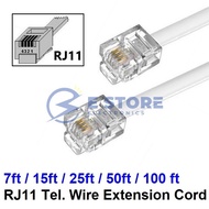 RJ11 Telephone Wire Extension Cord - 7ft / 15ft / 25ft / 50ft / 100ft