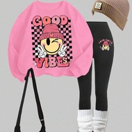 Teen Girls 2 Pieces Thick Long Sleeve Pullover Sweatshirt & Pants Set, Casual Autumn/Winter Outfit T