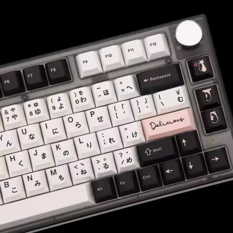 JKDK Black White Pink Cat Custom MX Keycaps - Cherry Profile PBT Sublimated, Fit 61/64/68/75/84/87 M