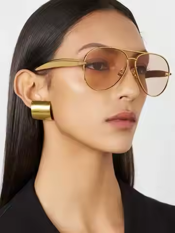 1 Pair Large Frame Double Bridge Metal Fashion Glasses, Toad Eye Glasses, High-End Retro Personalize