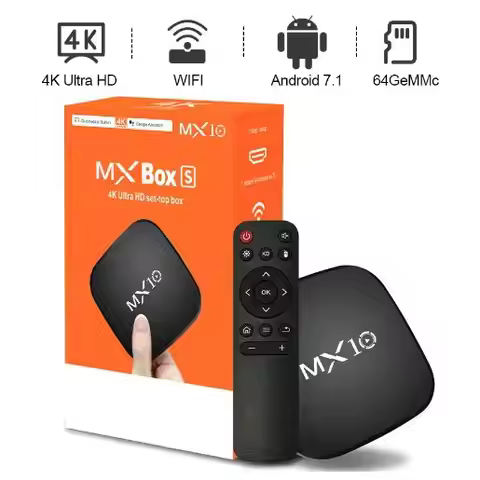 2025 Set Top Box Smart TV Box MX10 4K HD Android 7.1 Smart TV Box 2.4G WIFI 3D Video Media Player Ho