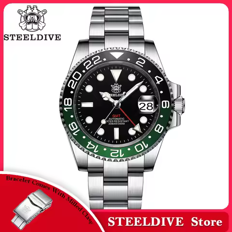 STEELDIVE SD1993 V2 60 Clicks Bezel BFour Hands G M T 41MM Case Sapphire Glass Super Luminous 300M N