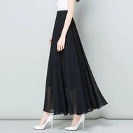 Summer New Style High Waist Slimmer Look Thin Black Chiffon Skirt Women Gauze Skirt Pure Fashion Lon