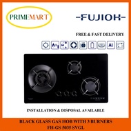 FUJIOH FH-GS5035 SVGL BLACK GLASS GAS WITH 3 BURNERS - 1 YEAR FUJIOH WARRANTY + FREE DELIVERY