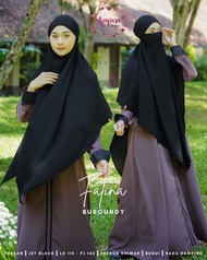 Gamis Syari Modern Fatina dengan Khimar & Busti - Warna Burgundy/Jet Black/Denim/Hitam