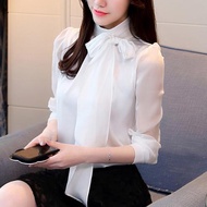 Shirt S-3XL Chiffon Bow Bow Long Sleeve Shirt