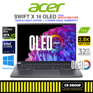 Acer Swift X 14 SFX14-72G-71FE - Intel Ultra 7-155H - GeForce RTX4070 8GB - 32GB DDR5X RAM - 1TB SSD (2Yrs Agent)