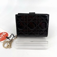 (preloved)Reu 39206 Christian Dior - Black Patent Cannage Enamel Bi-fold Wallet