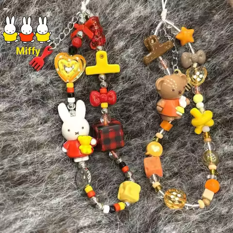 Kawaii Miffy Rabbit Keychain Boris Bear Phone Case Hanger String CCD Camera Goben Card Booklet Bag P