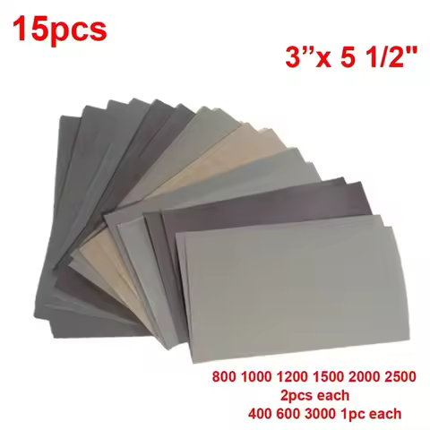 15Pcs/Set Sandpaper 400 600 3000 800 1000 1200 1500 2000 2500 Grit Sand Paper Water/Dry Sanding Pape