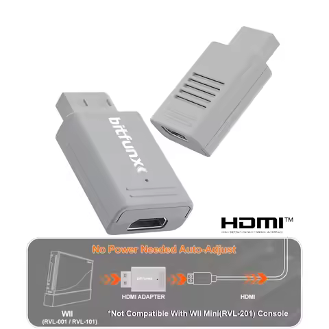 BitFunx Mini WII HDMI™ Adapter For Nintendo Wii NTSC/PAL Retro Game Console Supports Component Input