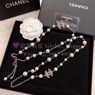 紫鑽🌟誠信商家🌟💜全新CHANEL 經典雙C水鑽珍珠長項鍊 白色 珍珠合金水鑽