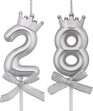 28 82 Birthday Candles, 28th 82nd Cake Candles, Silver Happy Birthday Number 28 82 Candles Cake Topp