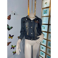 Gold + Multi-Colored Sequin Embroidered Denim Jacket