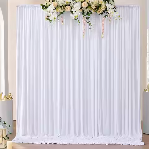 10ft X 10ft White Wrinkle Free Backdrop Curtains for Parties, 2 Panels 5×10ft Thick Silky Polyester 
