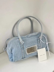 กระเป๋าถือผ้าเดนิมย้อนยุค Matin Kim กระเป๋าสะพายไหล่ข้างเดียวแบบลำลอง กระเป๋าถือทรงสี่เหลี่ยม กระเป๋