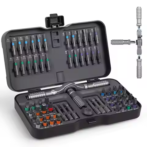 Ratchet screwdriver, 66-in-1 magnetic screwdriver set, S2 steel bits, suitable for furniture and app