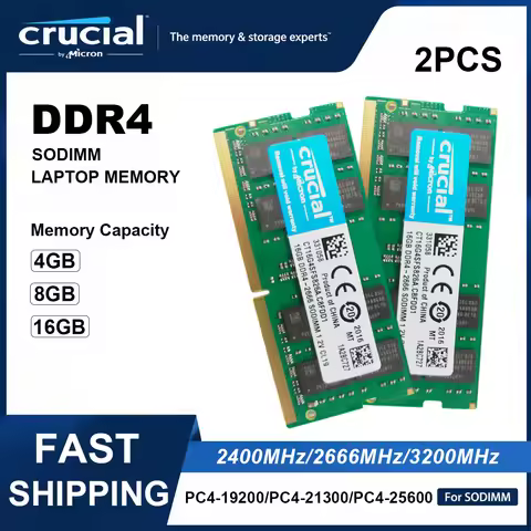 Genuine Crucial DDR4 SODIMM Laptop Memory 4GB 8GB 16GB 2400MHz 2666MHz 3200MHz, Green PCB 8 Chips De