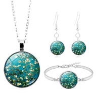 Van Gogh Starry Night Sky Sunflower Earrings Bangle Bracelet Pendant Necklace Set Artistic Painting 