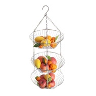 danglan-Hanging Fruit Basket Iron Art 3-Layer Baskets Fruit Tray Drain Basket Household Fruit Bowl S