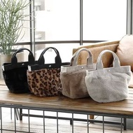 日本 Basic Traditional 黑灰啡色豹紋絨毛布 手挽袋