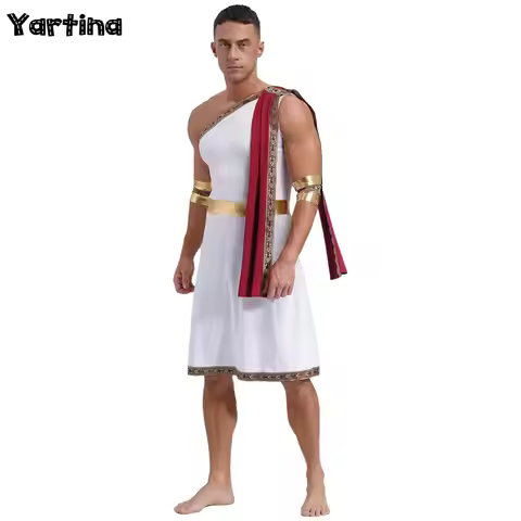 Mens Ancient Greek God Gladiator Halloween Cosplay Costumes Toga with Sleeves Roman King Prince Toga