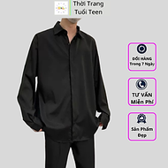 Áo Sơ Mi Form Rộng GIẤU NÚT Tay Dài Hàn Quốc Áo Unisex Nam Nữ Vải Lụa Mềm Mịn Thoáng Mát Ít Nhăn - S