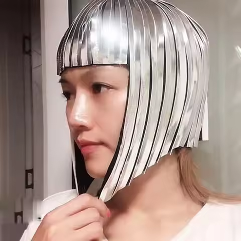 Bob hairpiece bobcut headpiece Cosplay Cleopatra metallic wig hairdress in chrome or gold egyptian g