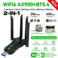 AX900 WIFI6 USB Adapter 2 IN 1 Bluetooth 5.4 Dual Band 2.4G & 5GHz 900Mbps WiFi 6 802.11AX High-Spee