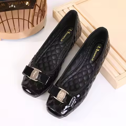 Women's Flat Shoes Spring Autumn New Square Toe Chain Comfortable Casual Square Toe Slip-On Female S