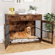 VOWNER 43.3 Inch Large Dog Crate Furniture, Wooden Dog Kennel Furniture End Table with 3 Doors, XL D