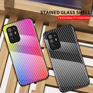 OPPO Reno 5Z Shockproof Carbon Fiber Tempered Glass Back Soft Silicone Edge Case Cover