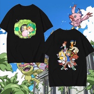 T-shirt Genryu Agumon Evolution Wargreymon Pencetakan Dua Sisi Anime Digimon Topi kapas Combed 24s 1