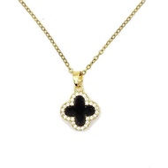 Gold Plated Clover Leaf Pendant Necklace with CZ Beads (Gold), Stainless Steel, Cube Zirconia, Ladie