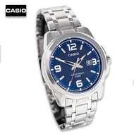 Velashop นาฬิกาผู้ชาย Casio สีเงิน สายสแตนเลส หน้าปัดน้ำเงิน รุ่น MTP-1314D-2AVDF, MTP-1314D-2A, MTP-1314D