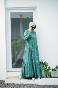 gamis rayon motif polkadot bunga abstrak/ dress muslim/ juwita dress - series k