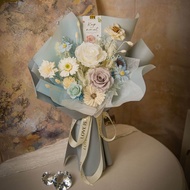 【清新】白藍色 乾燥花 永生太陽花小雛菊花束 / 生日畢業禮物