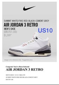 Nike Air Jordan 3 Retro 白水泥 US10