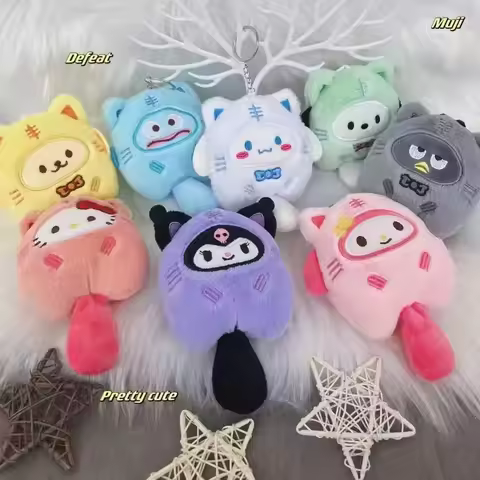 SANRIO Plush Keychain Hello Kitty MyMelody Kuromi Cinnamoroll Cartoon Animal Stuffed School Bag Pend