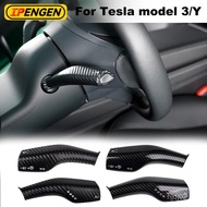 IPENGEN 1 Pasang Sarung Pelindung Pemutar Stereng Serat Karbon Untuk Tesla Model 3 Y ABS Hiasan Saru
