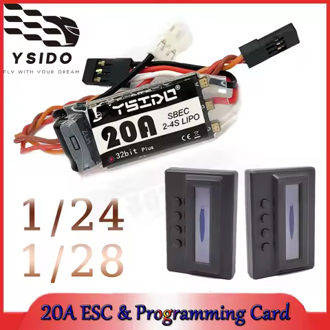 YSIDO Micro 20A Brushless ESC 2-4S Lipo With Programming Card Combo for 1/24 1/28 Kyosho Mr03 Pro At