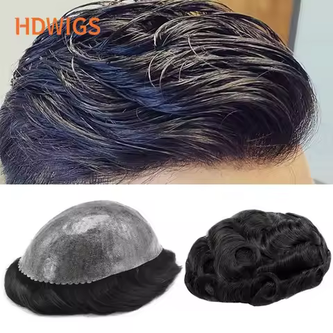 Choice Men Toupee Full PU 0.12-0.14cm ISKIN With Knots Men's Capillary Prosthesis Indian Real Human
