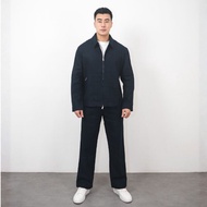 XAVIER LINEN SET – JACKET & LONG PANTS (NAVY) | MEN'S LINEN JACKET & TROUSERS SET (DARKbiru)