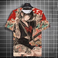 Japanese Samurai Katana Tattoo Girl T-Shirt 3D Print Unisex Personality Anime Tee Men Women Harajuku