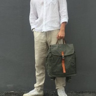 防潑水筆電後背包 日本蠟染帆布大容量旅行背包 军绿色 -108號