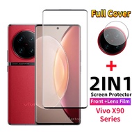 2 IN 1 Tempered Glass Film For Vivo X90 X80 X70 Pro Plus Pro+ X90Pro+ X80Pro X70Pro 5G Phone Film Full Coverage Full Glue Tempered Glass Screen Protector Back Camera Lens Film