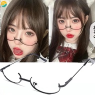 Anime Cosplay Glasses Lower Half Frame with No Lens Trendy Oval Metal Eyewear Frames Lolita Hottie Party Eyeglasses Decoration