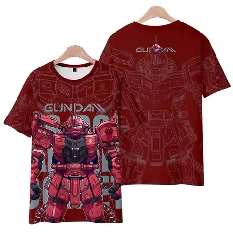 Bandai 2026 Hot Selling Anime Gundam MS-06S Zaku II Red Comet T-shirt Harajuku Streetwear Casual Top